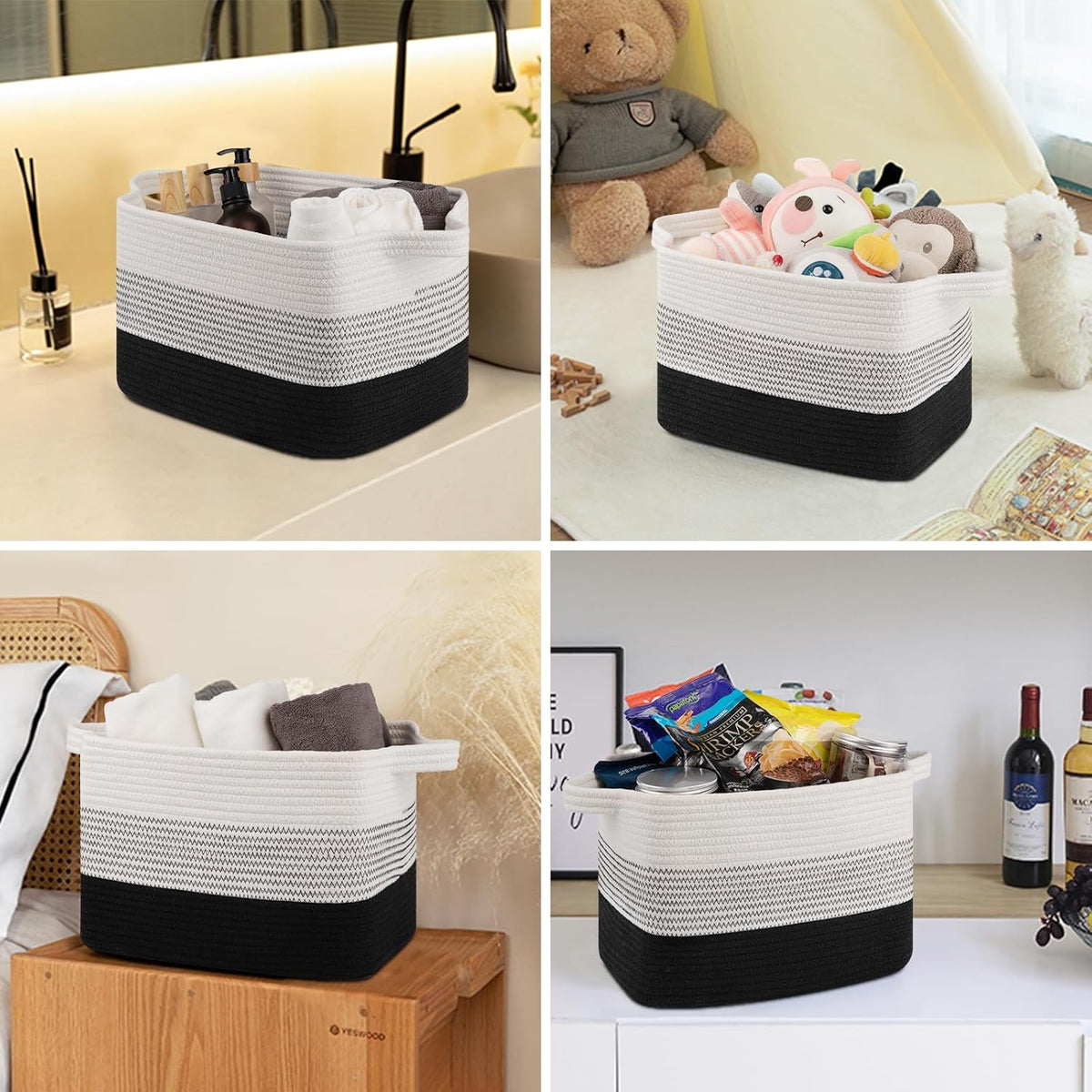 Storage Baskets for Organizing, Woven Baskets for Shelves, Rectangle Decorative Organizer for