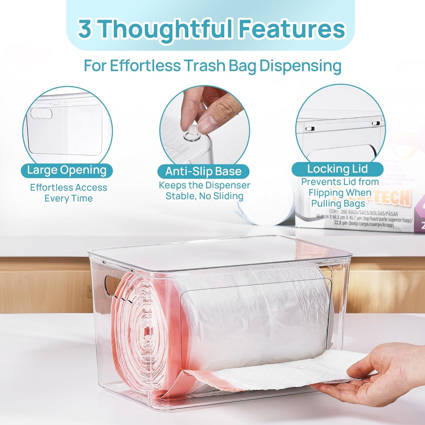 Vtopmart 2 Pack Trash Bag Holder, Stackable Garbage Bag Dispenser for 13/30/33 Gallon Bags, Clear