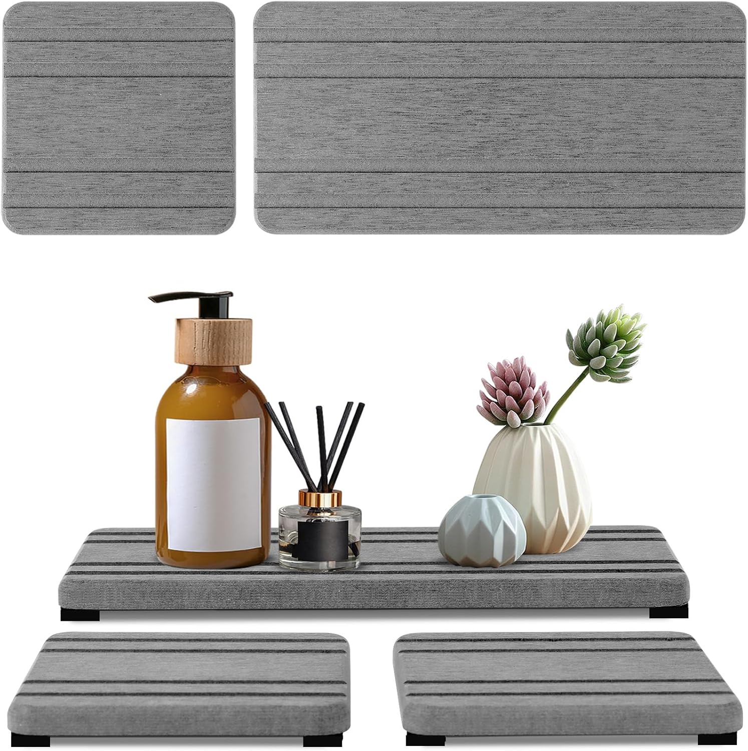 3PCS Water Absorbing Stone Tray, DryingNeat Diatomite Stone Sink Tray, Instant Dry Sink Coasters