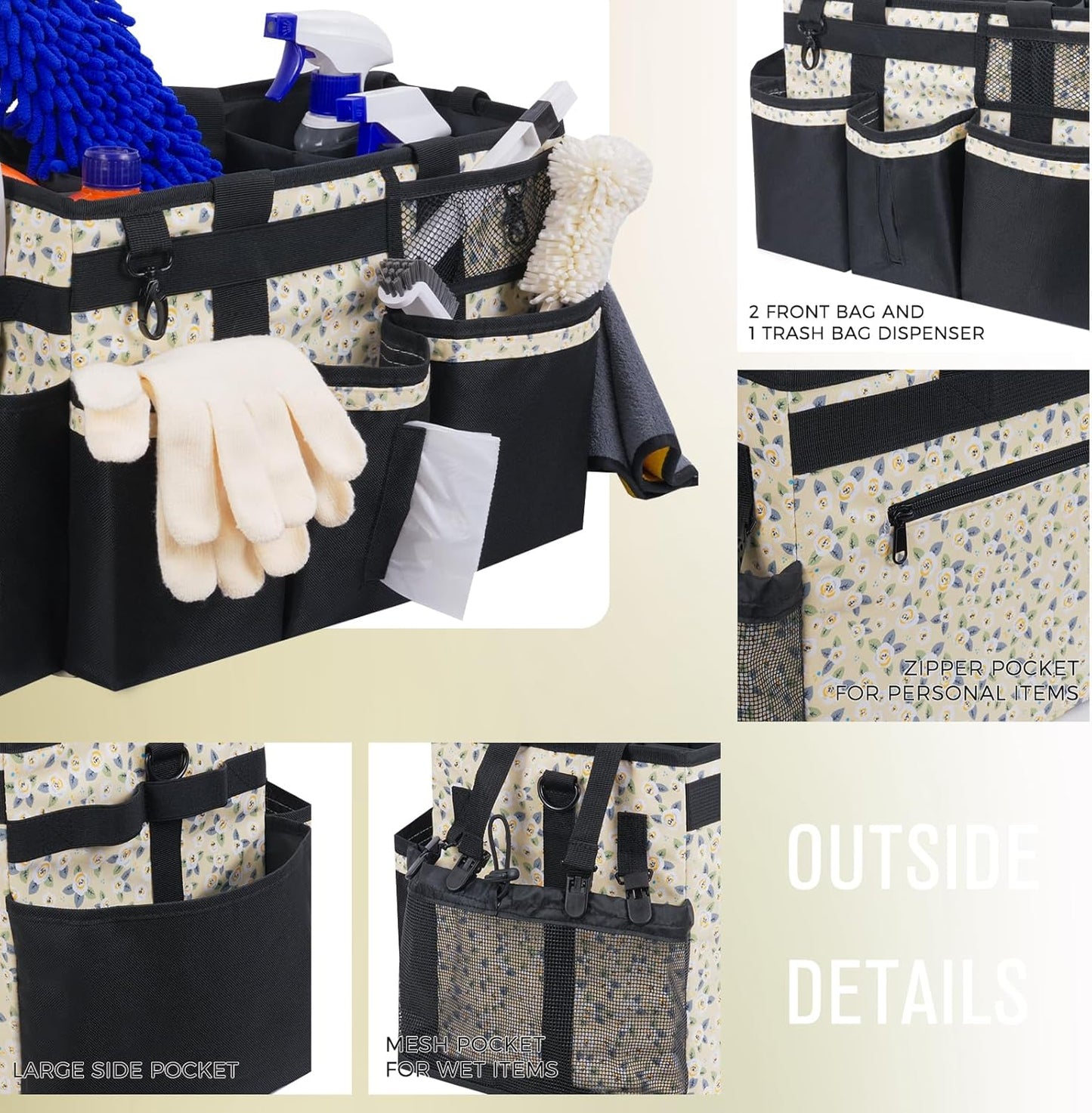 Wearable Cleaning Caddy, Cleaning Caddy Supplies Organizer with Handle & Shoulder Straps for