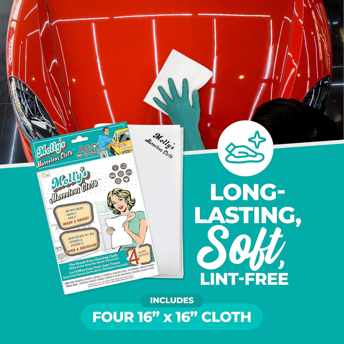Molly's Marvelous Cloth, Streak-Free, Lint-Free Microfiber Cleaning Cloth, Polishing Cloth for