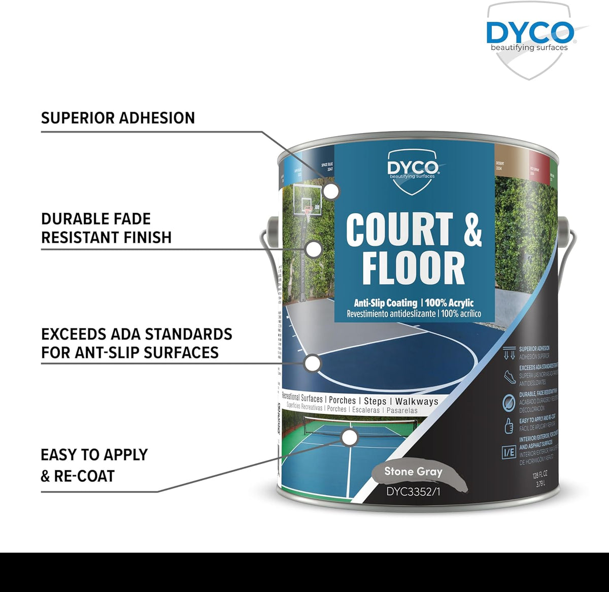 DYCO Court & Floor Anti-Slip Coating - Slip-Resistant Pavement, Cement & Concrete Paint for