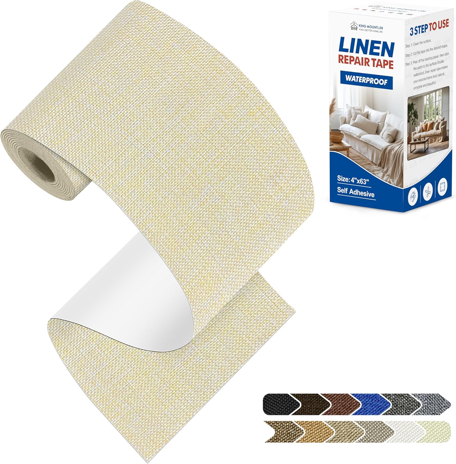 KING MOUNTAIN Linen Repair Patches, Self-Adhesive Fabric Patches, 4 X 63 inch Extra Size, Multi