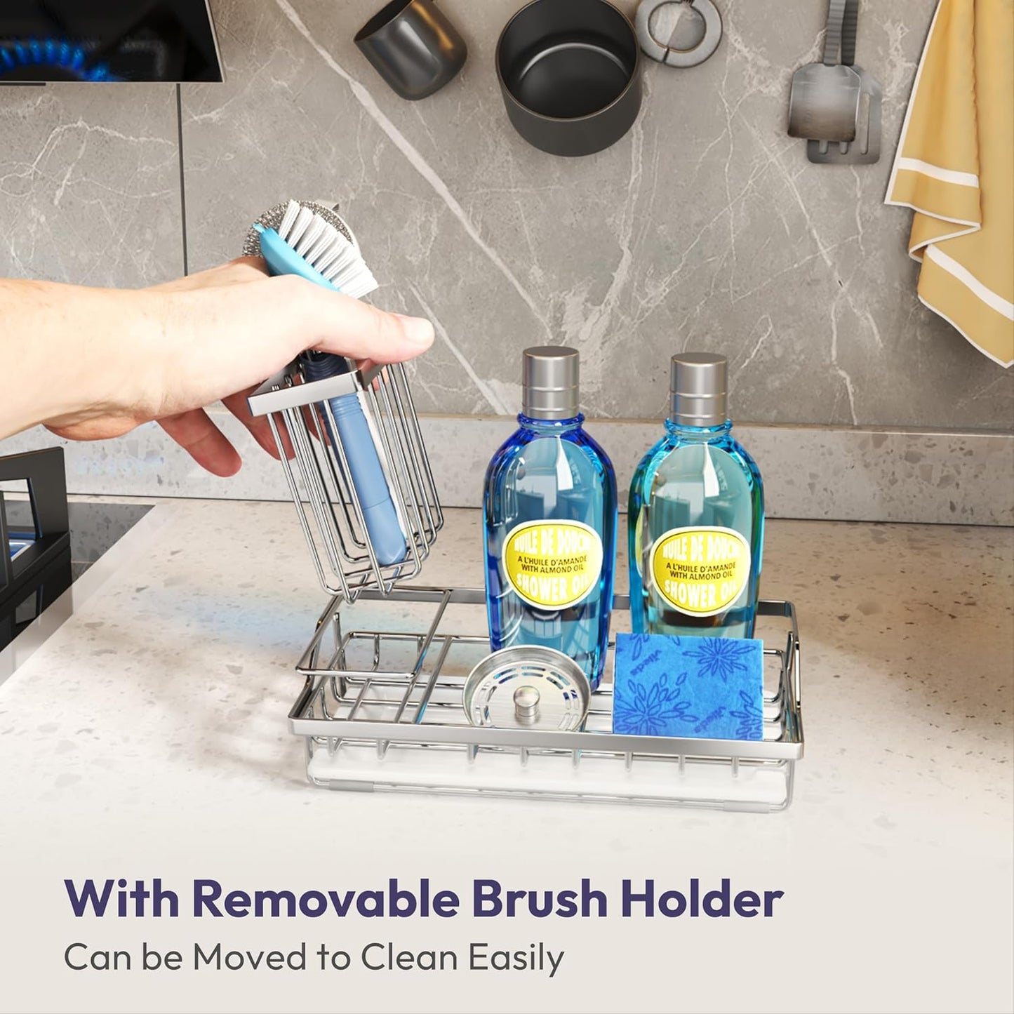 SWTYMIKI Multifunctional Kitchen Sink Caddy - Large Sponge Holder for Kitchen Sink with Removable