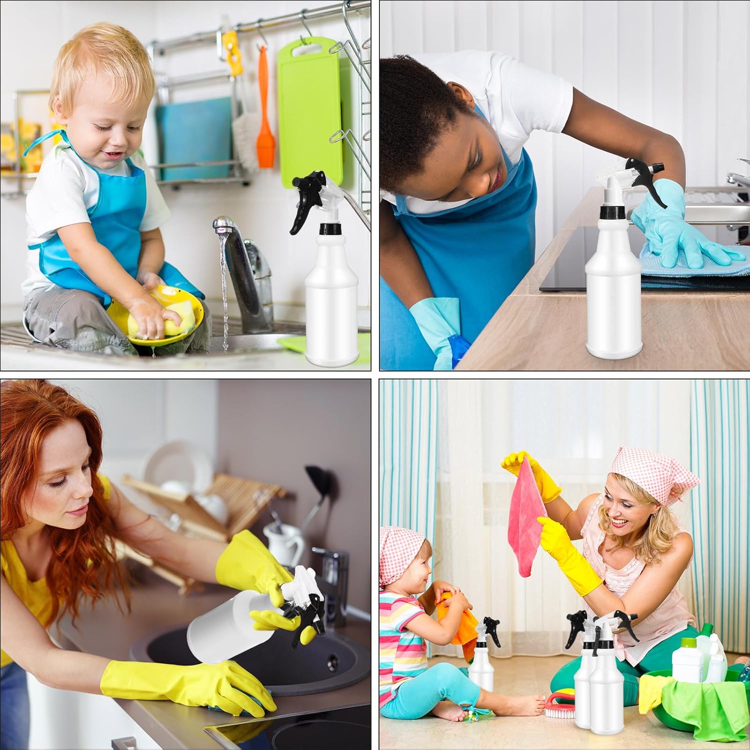 Eccliy 12 Pcs 16 Oz Plastic Spray Bottle, Adjustable Empty Reusable Sprayer for Cleaning, Planting