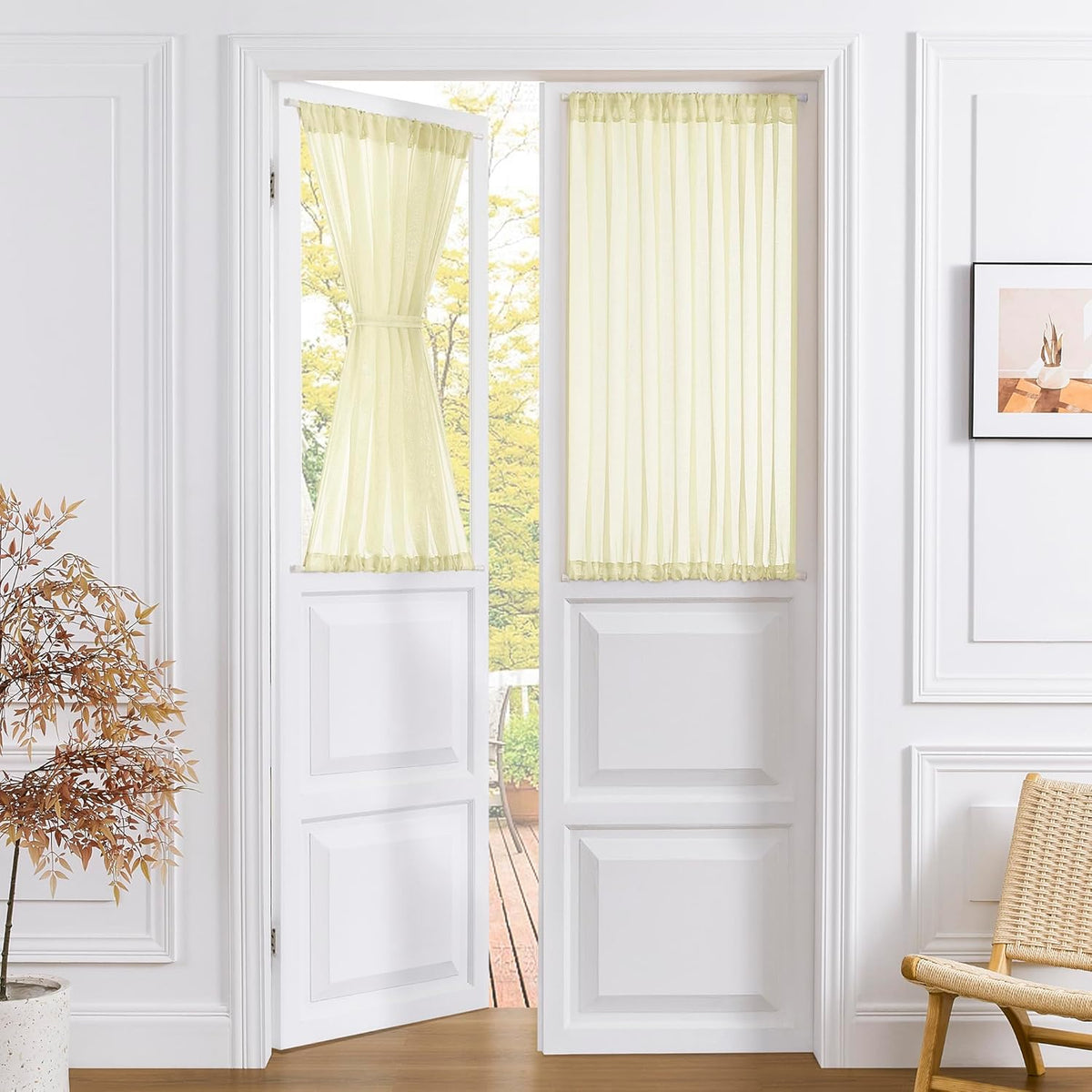 Tollpiz Sheer Door Curtains Closet Linen Textured Curtain Sheers Doorway Light Filtering Voile