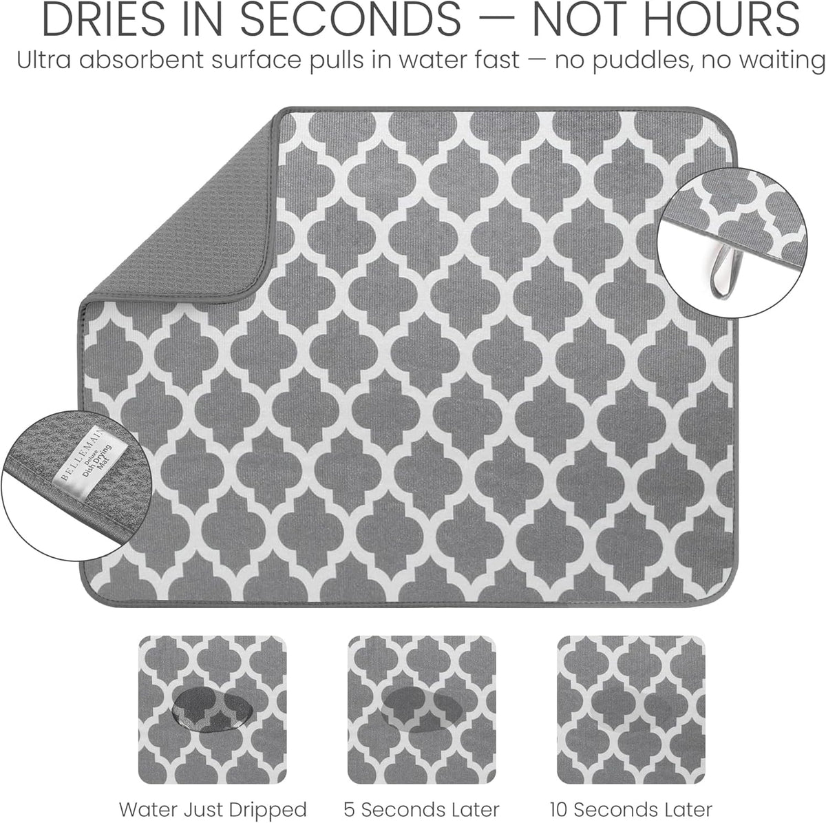 Bellemain XXL Dish Mat 24" x 17" ( LARGEST MAT ) Microfiber Dish Drying Mat , Super absorbent (