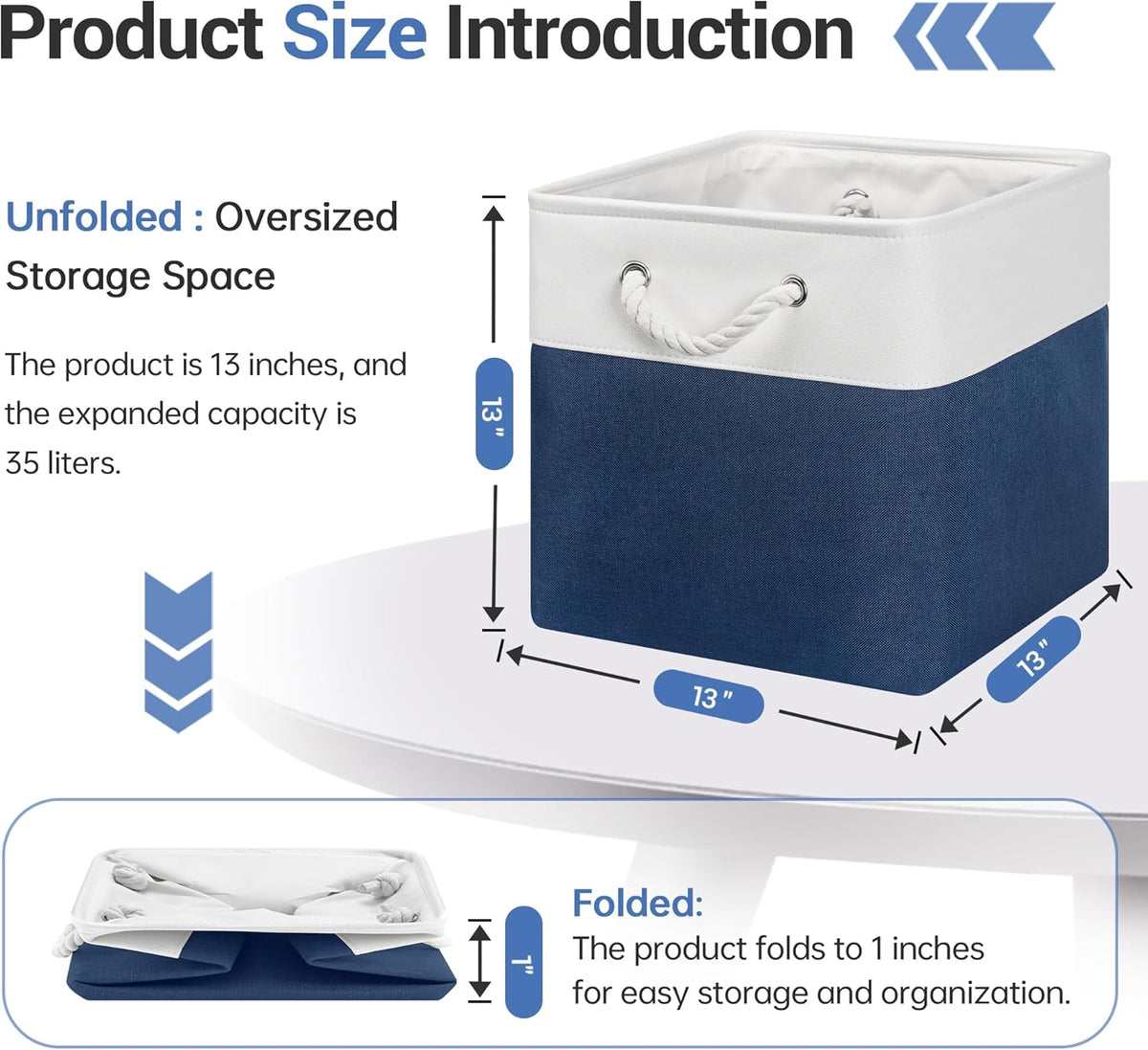 13x13 Inch Cube Storage Bins with Reinforced Bottom Cardboard, 6 Pack Large Collapsible Fabric