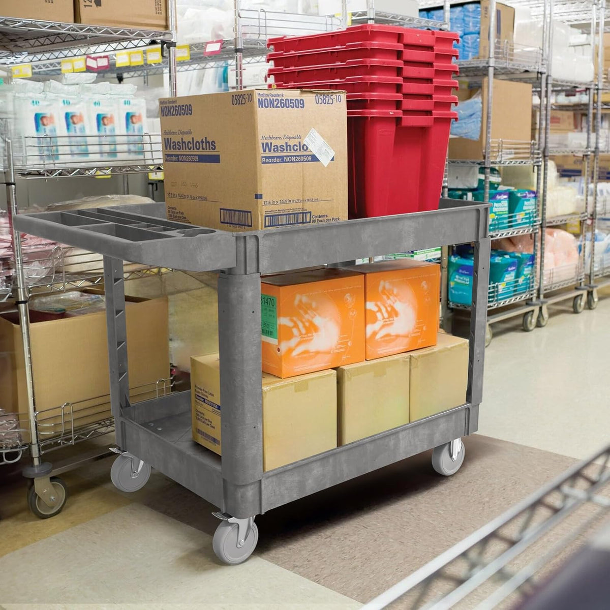 Utility Cart on Wheels, 1000 lbs Capacity Rolling Service Cart, 45 x 25 Inch Work Carts, 2 Shelf
