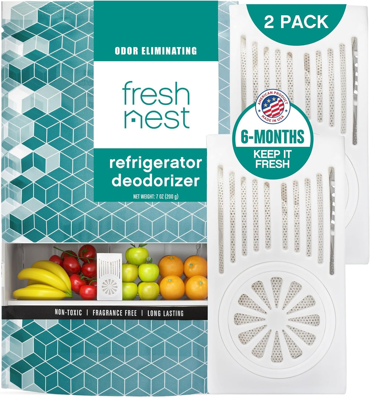 Refrigerator Deodorizer with Zeolites (2-Pack) - Odor Eliminator for Fridge & Freezer - Outshines