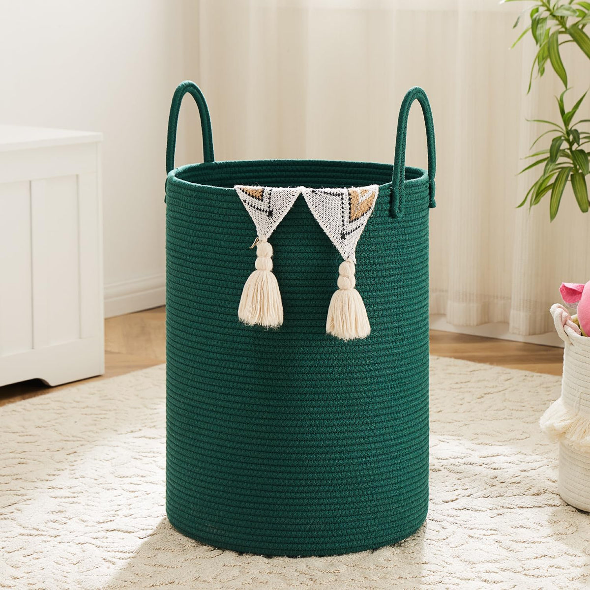 Laundry Basket,Woven Cotton Rope Laundry Hamper,40L for Decorative Storage of Dirty Clothes,Toys