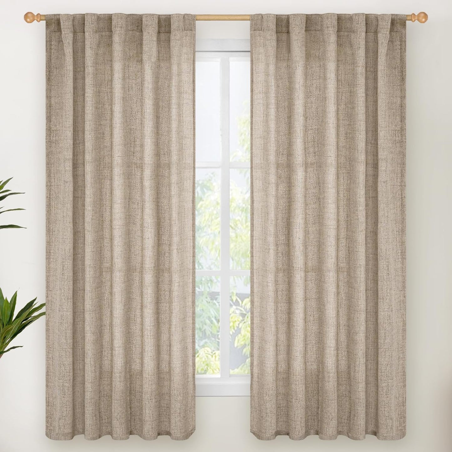 YoungsTex Dark Oatmeal Linen Curtains 63 Inch Length for Living Room, Semi Sheer Short Window