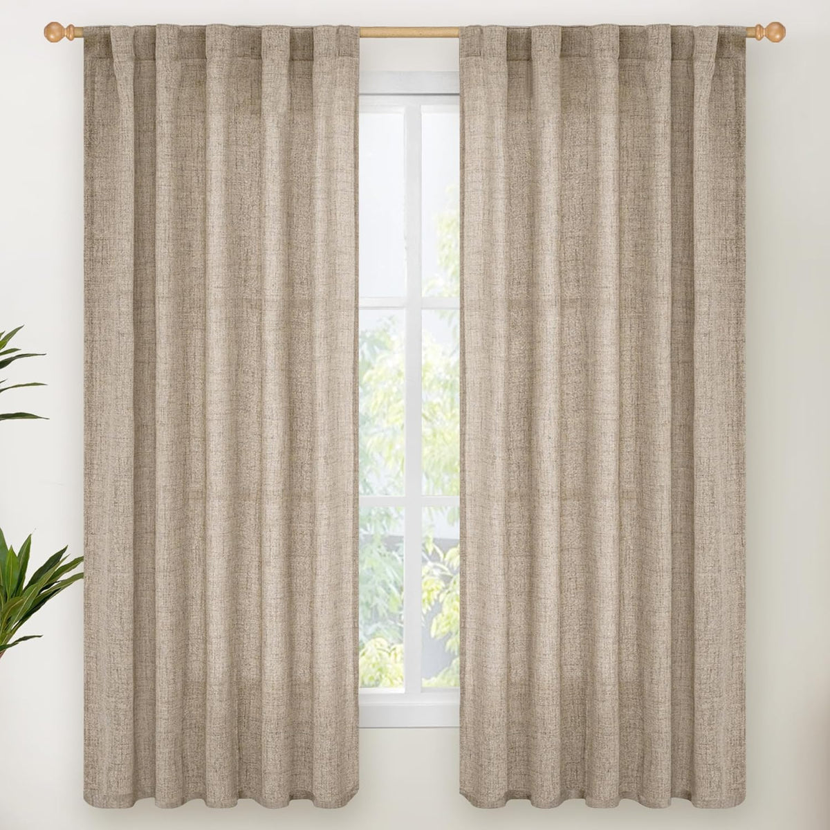 YoungsTex Dark Oatmeal Linen Curtains 63 Inch Length for Living Room, Semi Sheer Short Window