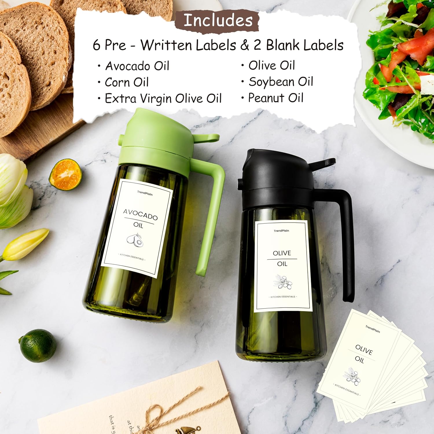 TrendPlain - Original 16oz/470ml Olive Oil Dispenser Bottle for Kitchen Gadgets and Air Fryer