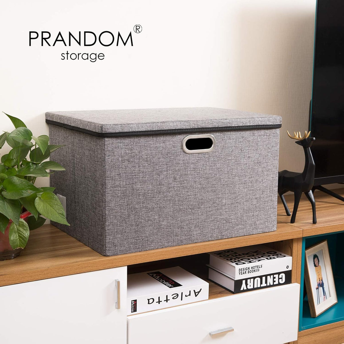 PRANDOM Extra Large Collapsible Storage Bins with Lids [5-Pack] Linen Fabric Foldable Storage