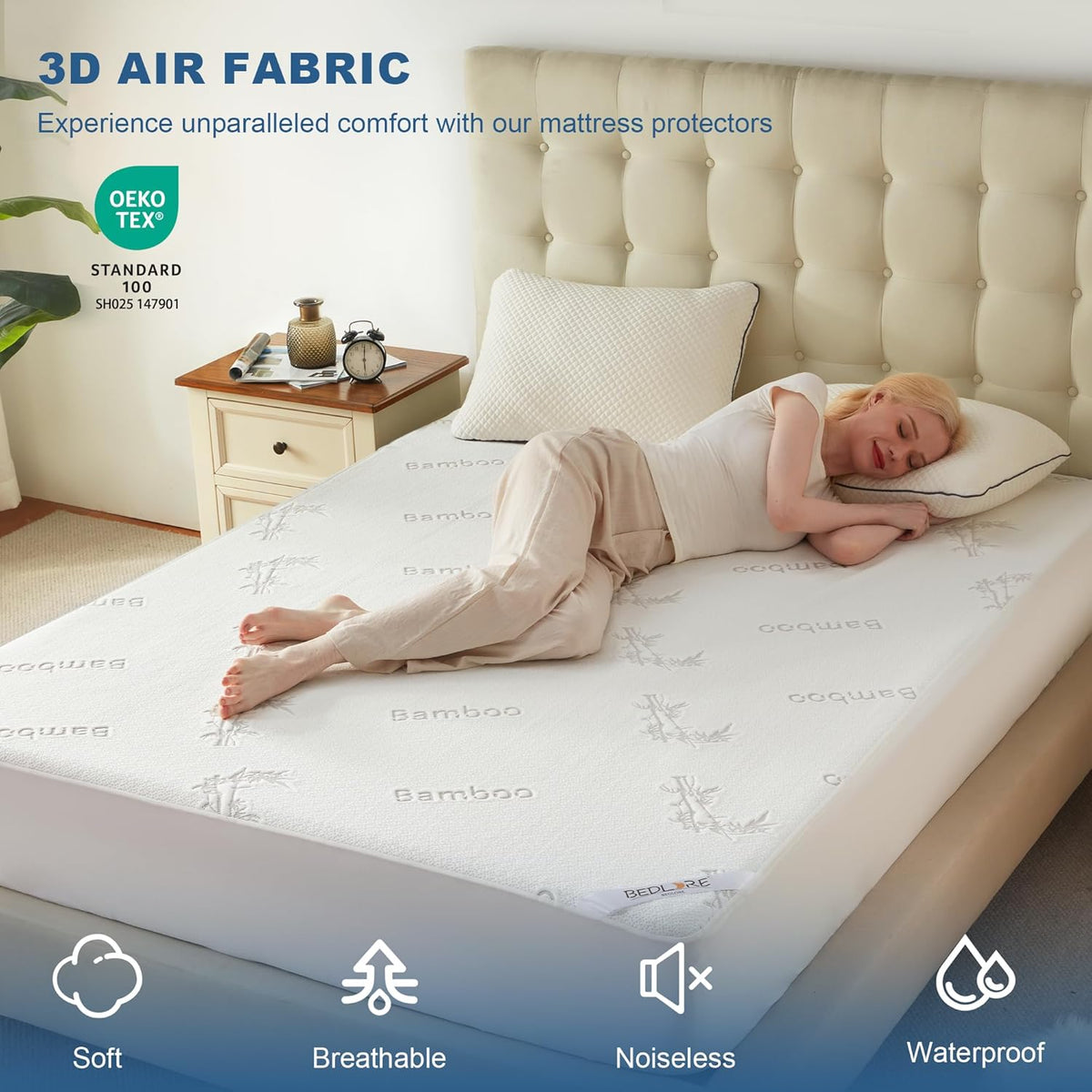 Waterproof Twin Size Mattress Protector, Mattress Pad Fitted 6"-15" Deep Pocket, 3D Air Fabric Bed
