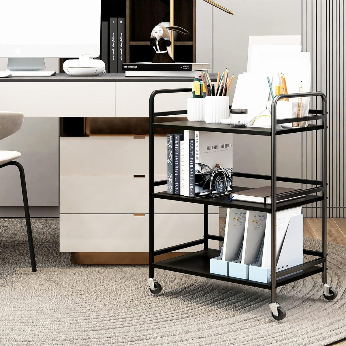 HDANI 3 Tier Metal Utility Multipurpose Rolling Cart,Large Capacity Heavy Duty Cart with Lockable