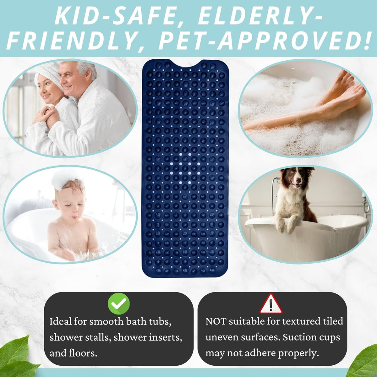 ENKOSI Bath Mat - Large Non Slip Bathtub & Shower Mat - Extra Long 40 x 16 Inch Bathroom Mats for