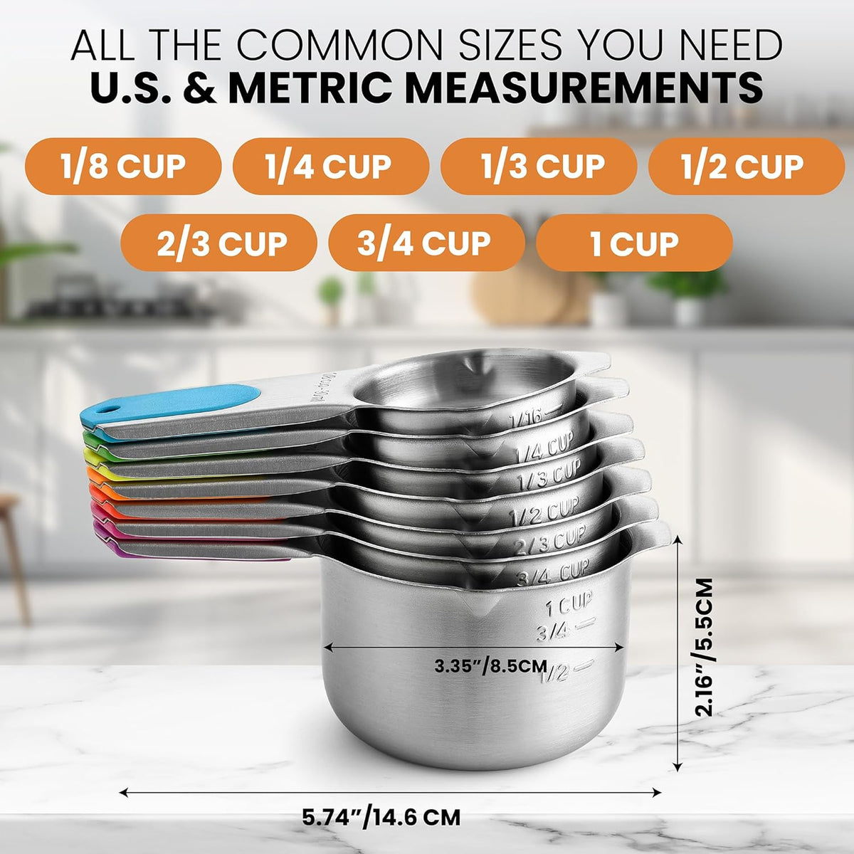 Spring Chef Magnetic Stainless Steel Measuring Cups, Patented, Kitchen Tools with Easy to Read