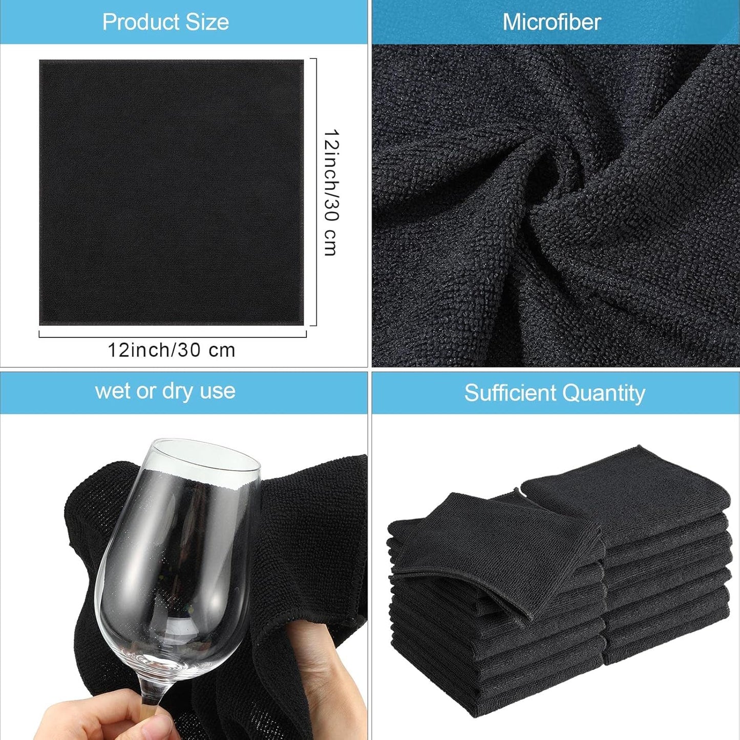 Tenare 100 Pack 12'' x 12'' Microfiber Cleaning Cloths Reusable Cleaning Rags Bulk Microfiber