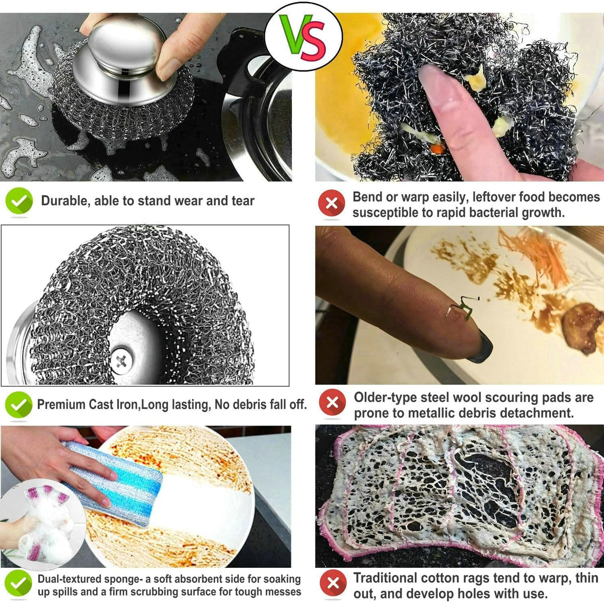 Stainless Steel Wool Scrubber with Short Handle Steel Scrubber Wool Pads for Cleaning Dishes Metal