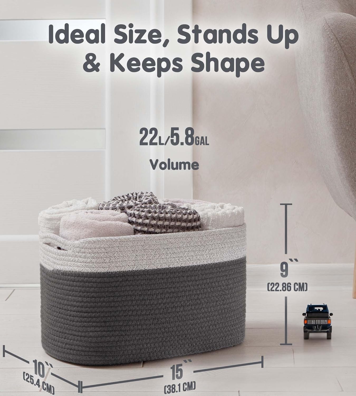 CHAT BLANC Cotton Rope Baskets for Organizing I Storage Baskets for Shelves | Rope Basket for