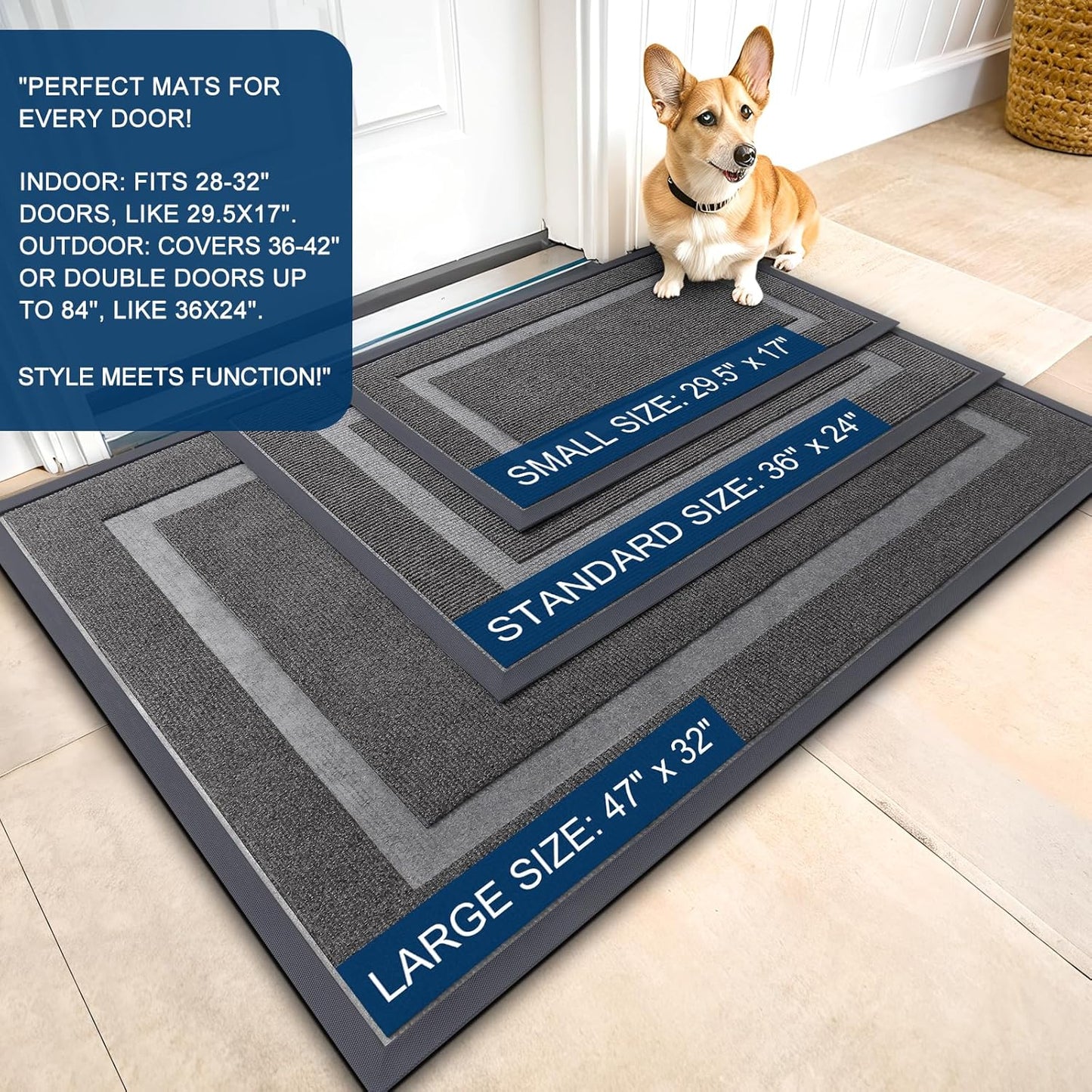 OLANLY Front Door Mat Indoor Outdoor Entrance, Waterproof All-Season, All-Weather Doormat, Sturdy