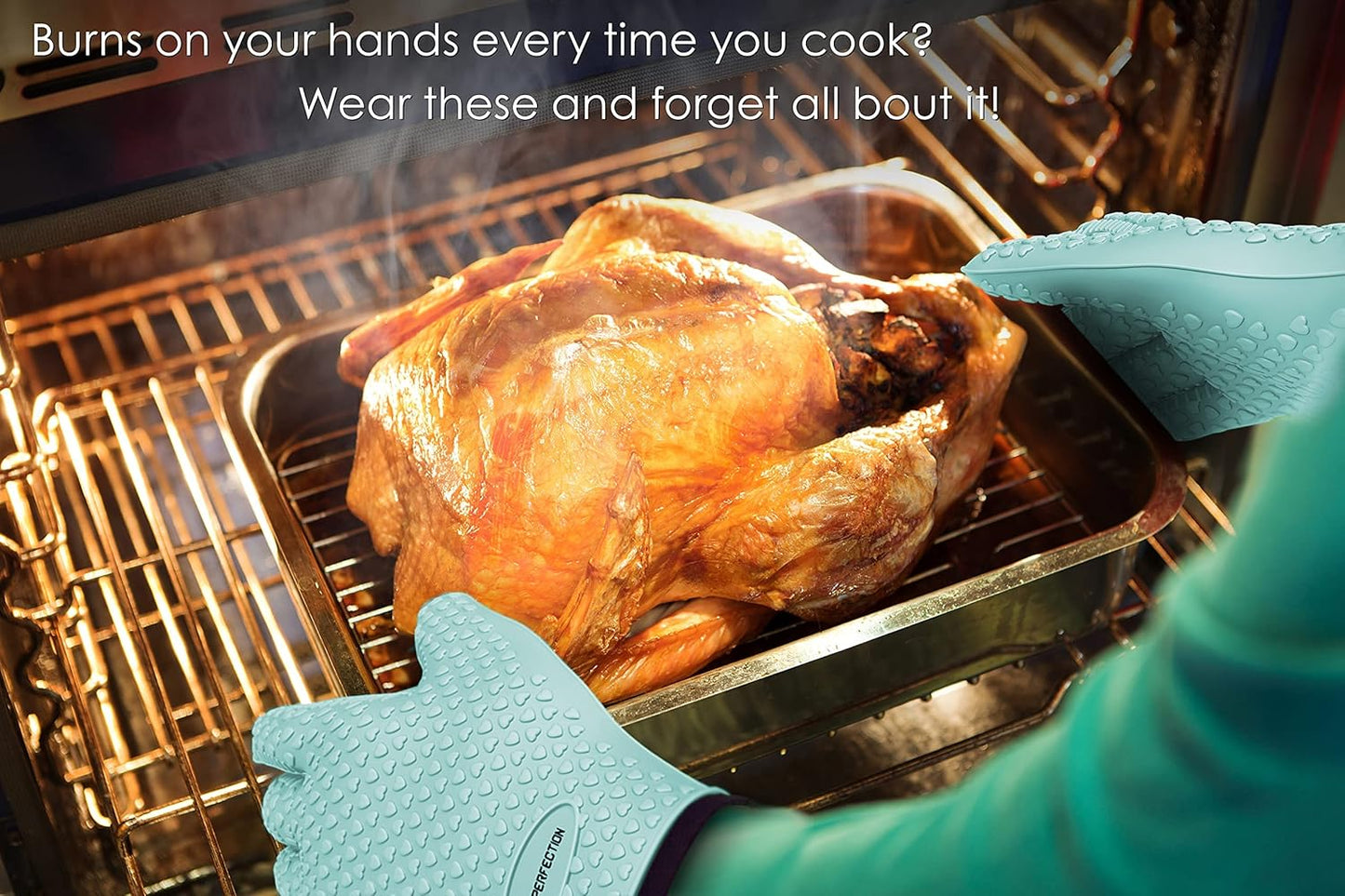 KITCHEN PERFECTION Silicone Smoker Oven Gloves -Extreme Heat Resistant BBQ Gloves -Handle Hot Food