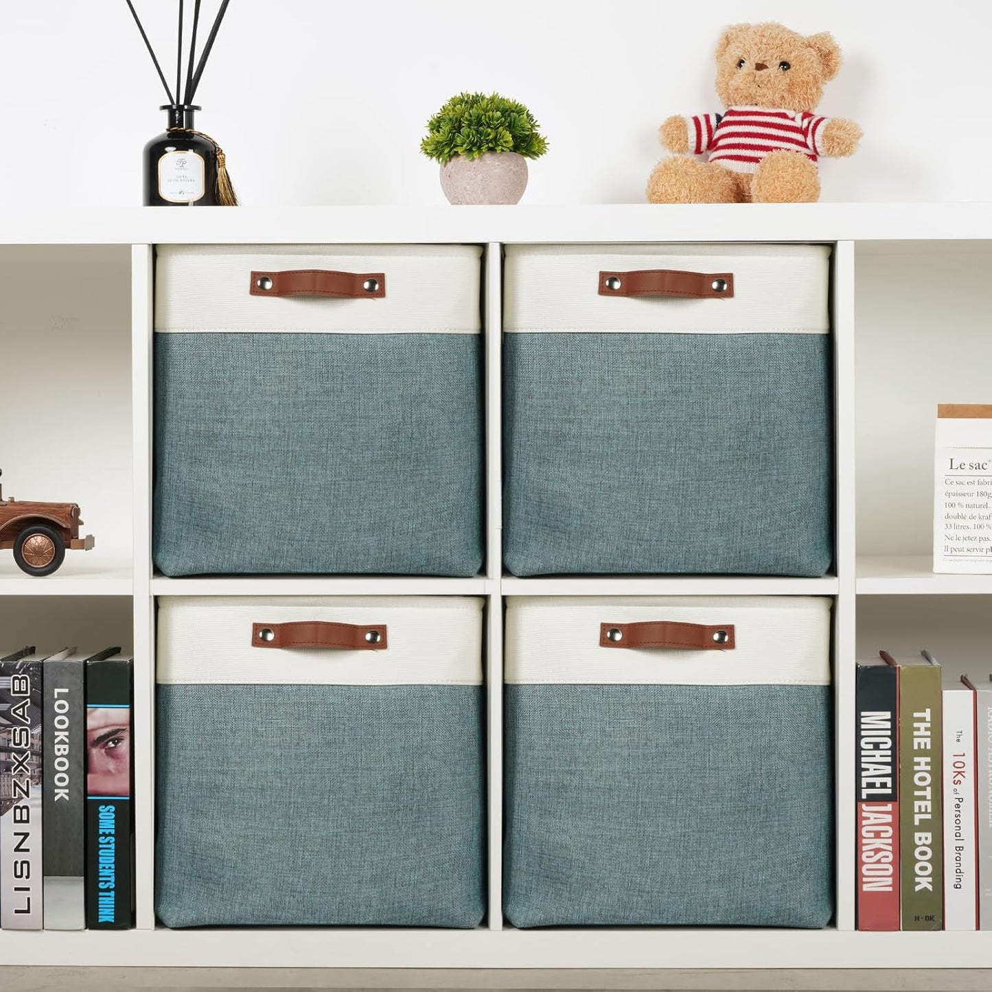 DULLEMELO Storage Bins, 4 Pack Of 13x13x13 Decorative Storage Cube Bins Suit Office, Home, Shelves
