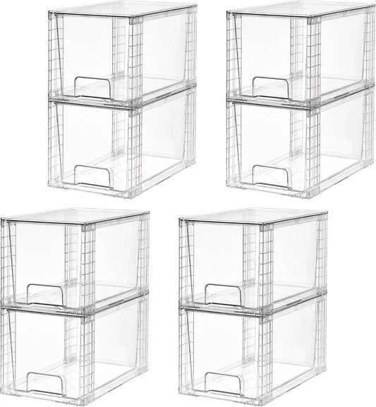 Vtopmart 8 Pack Large Stackable Storage Drawers,Clear Acrylic Drawer Organizers with Handles