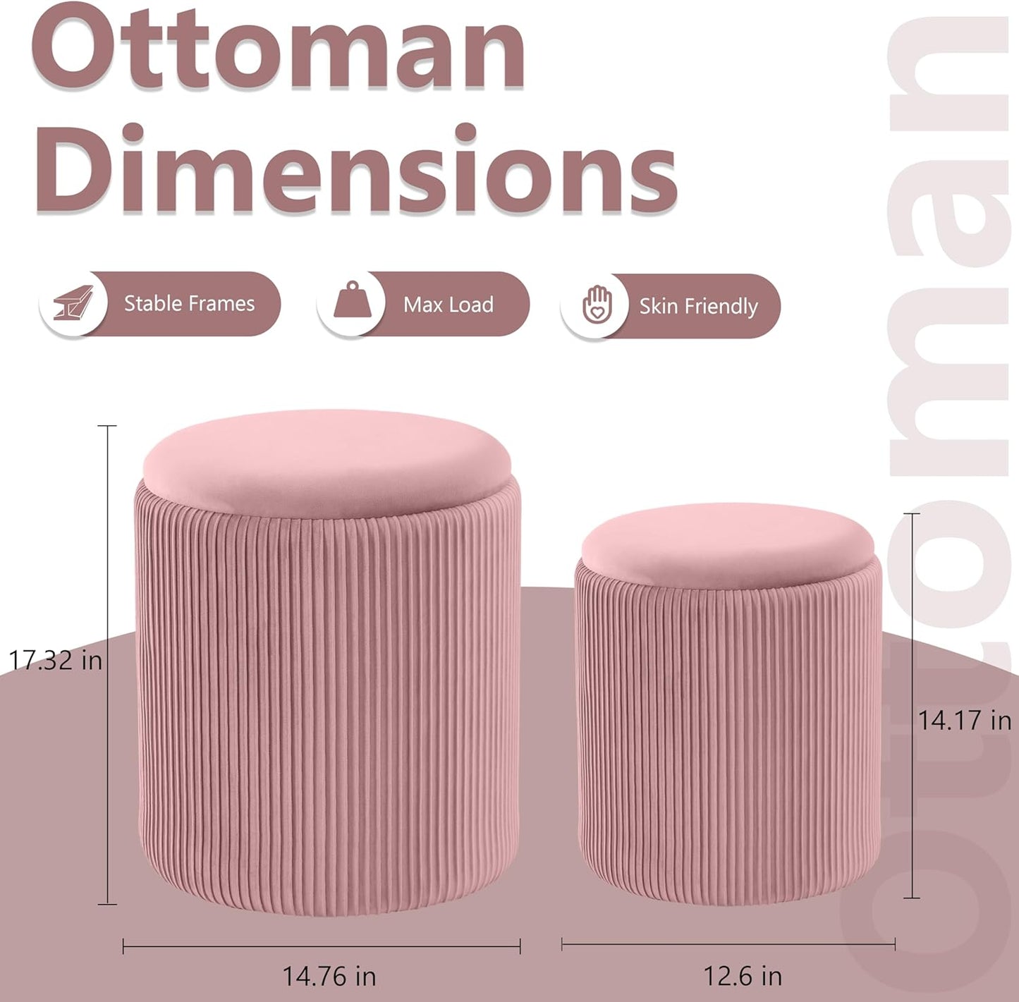 Round Ottoman with Storage Set of 2,Vanity Stool with Storage for Bedroom, Ottoman Coffee