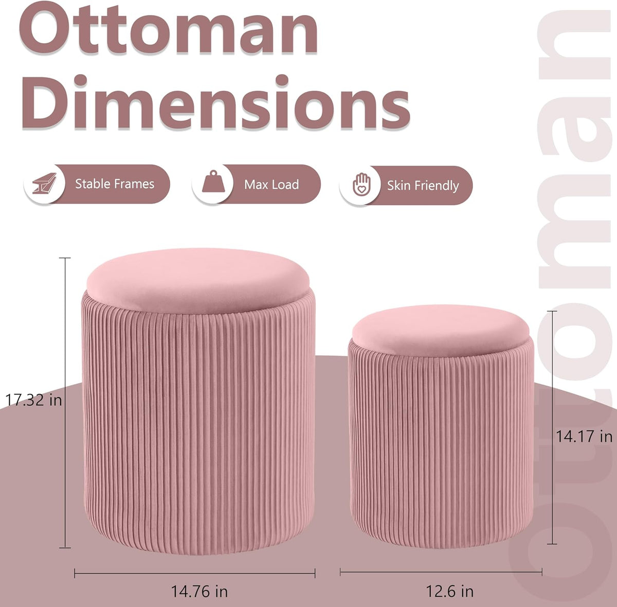 Round Ottoman with Storage Set of 2,Vanity Stool with Storage for Bedroom, Ottoman Coffee