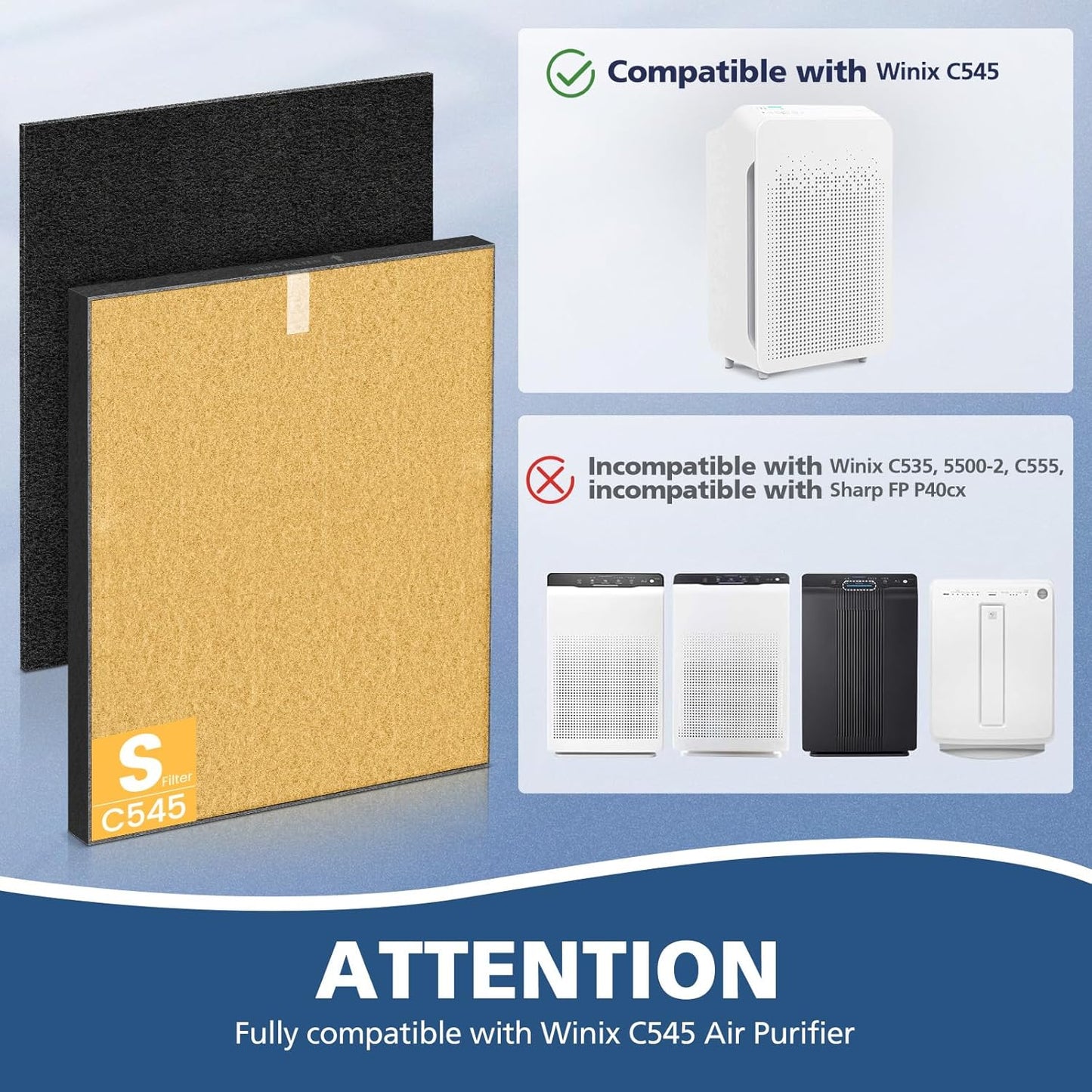 2 Pack C545 HEPA Pet Replacement Filter S Compatible with Winix C545 Air Purifier, Replaces Part