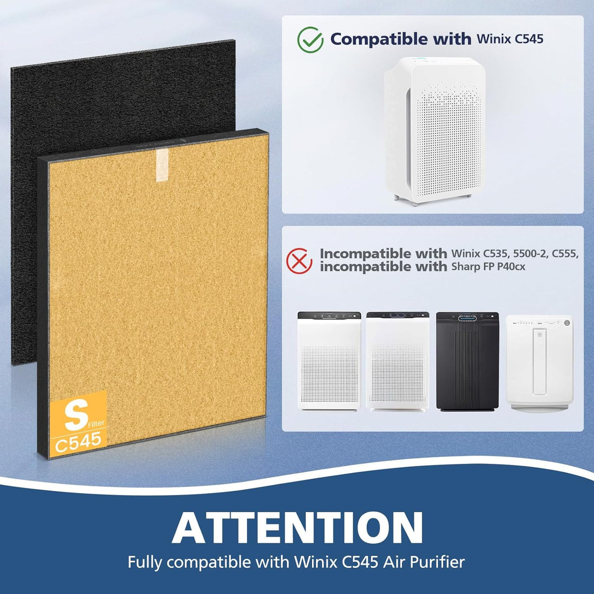 2 Pack C545 HEPA Pet Replacement Filter S Compatible with Winix C545 Air Purifier, Replaces Part