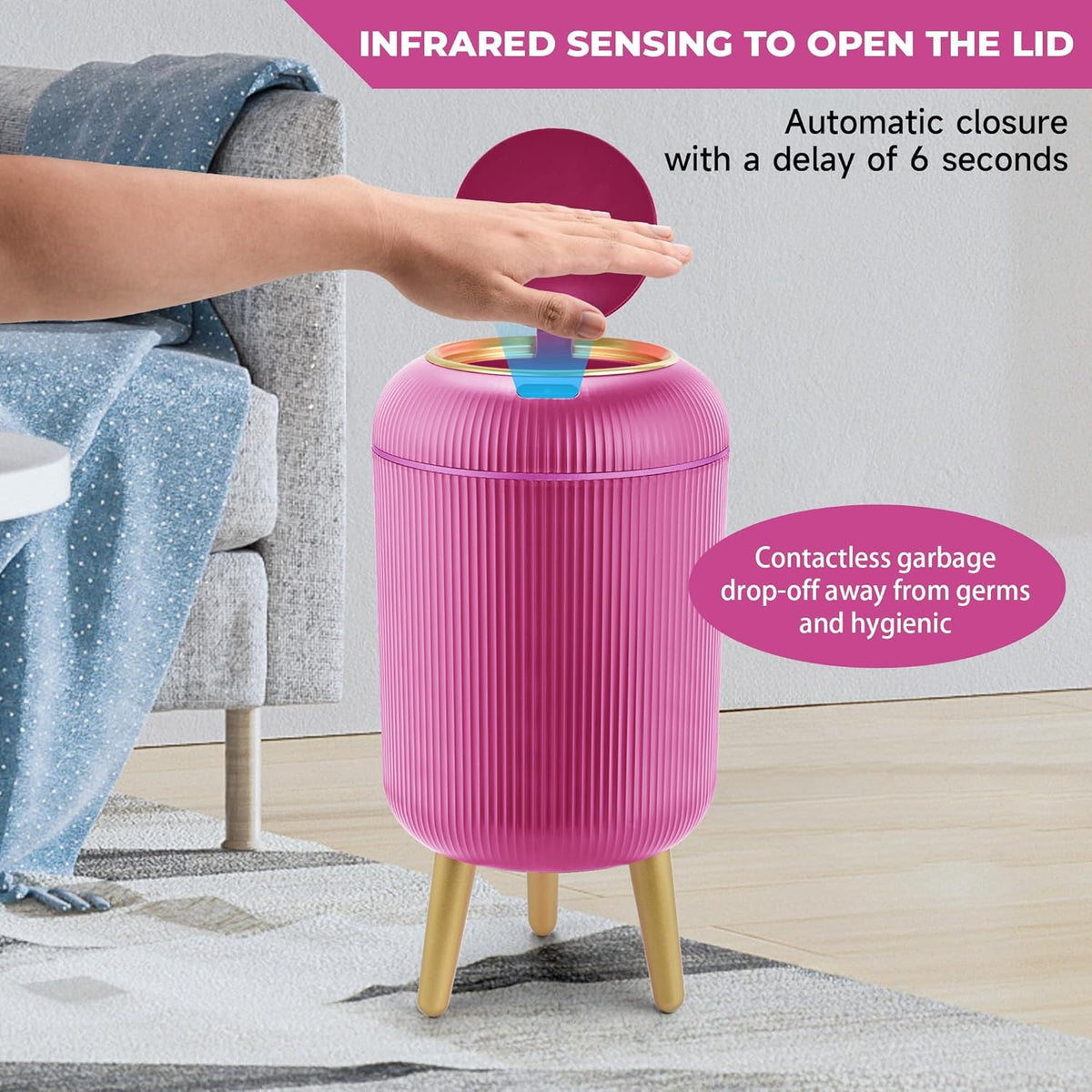Pukomc Smart Sensor Wastebasket, Convenient and Hygienic Easy to Use, Technology Sensor Waterproof