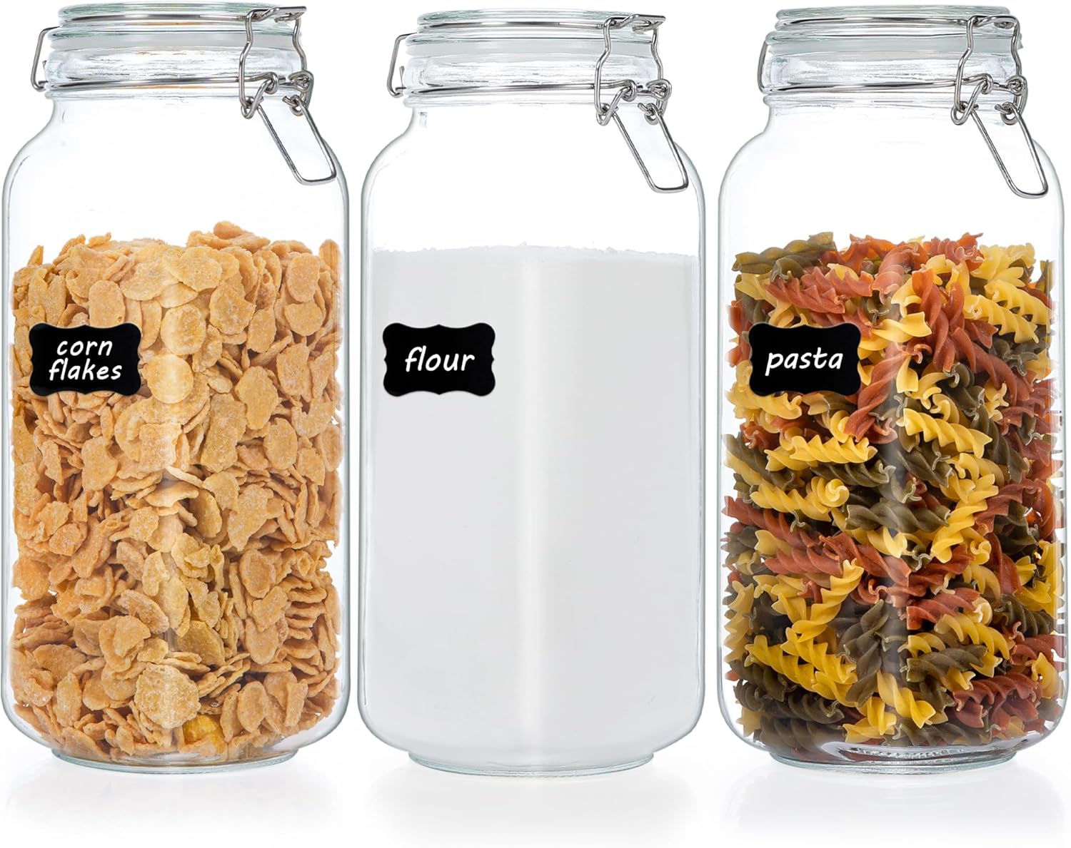 Vtopmart 78oz Glass Food Storage Jars with Airtight Clamp Lids, 3 Pack Large Kitchen Canisters for