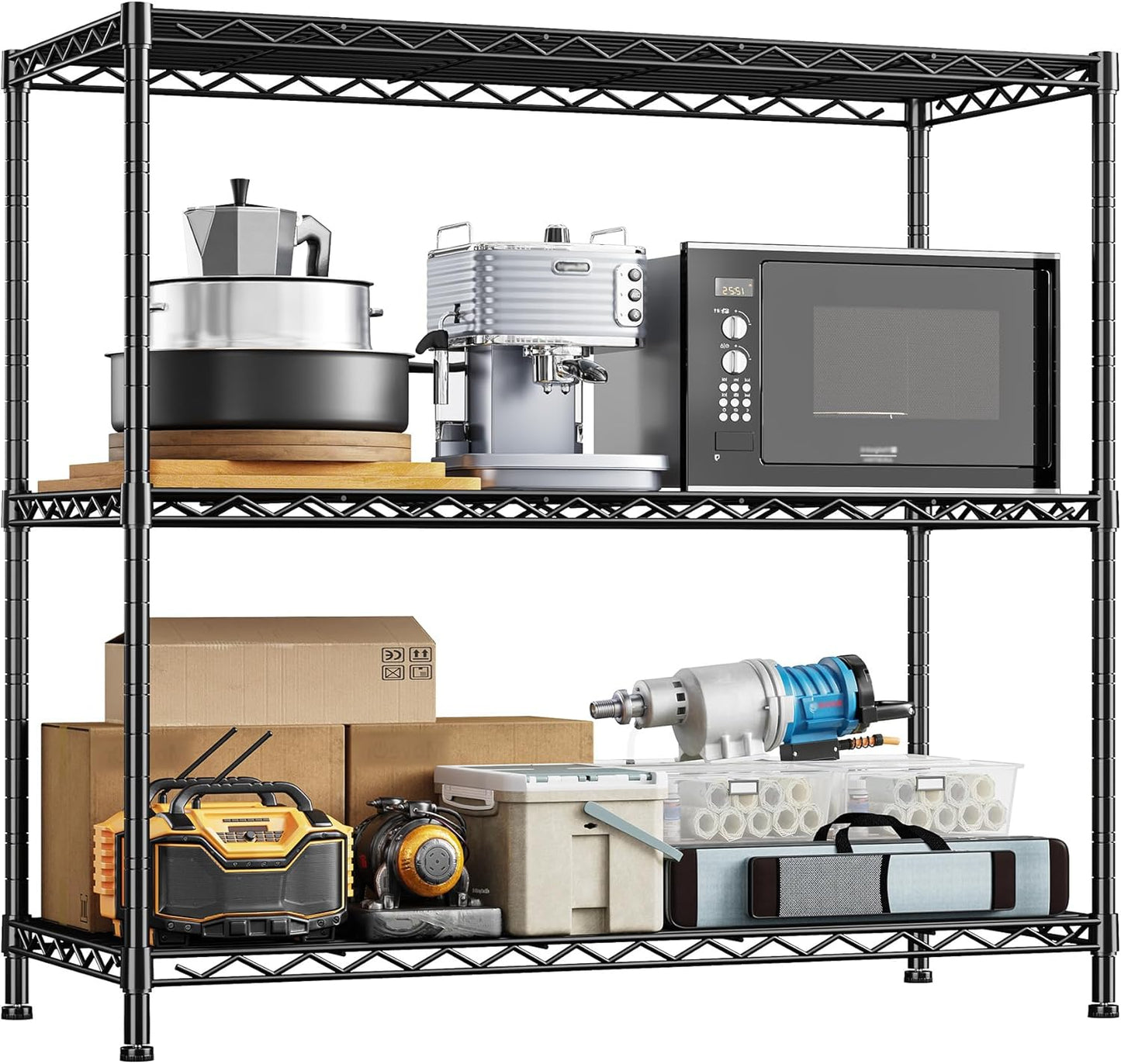 3- Shelf Metal Shelving Unit 35.6Wx14Dx36H Adjustable Storage Shelves Heavy Duty Garage Shelving