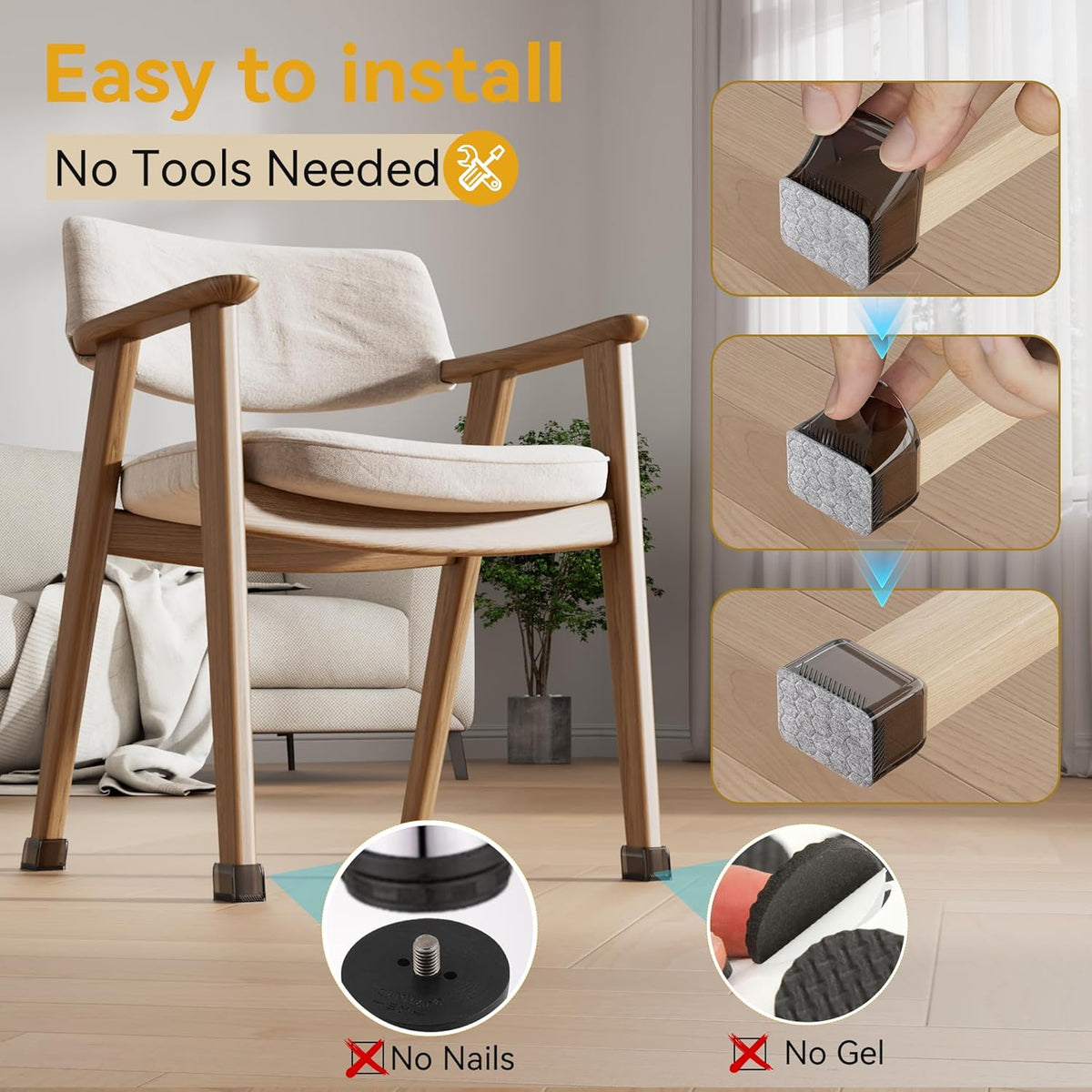 24PCS Rectangular Chair Leg Floor Protectors, Furniture Sliders, Non-Slip Felt Furniture Pads for