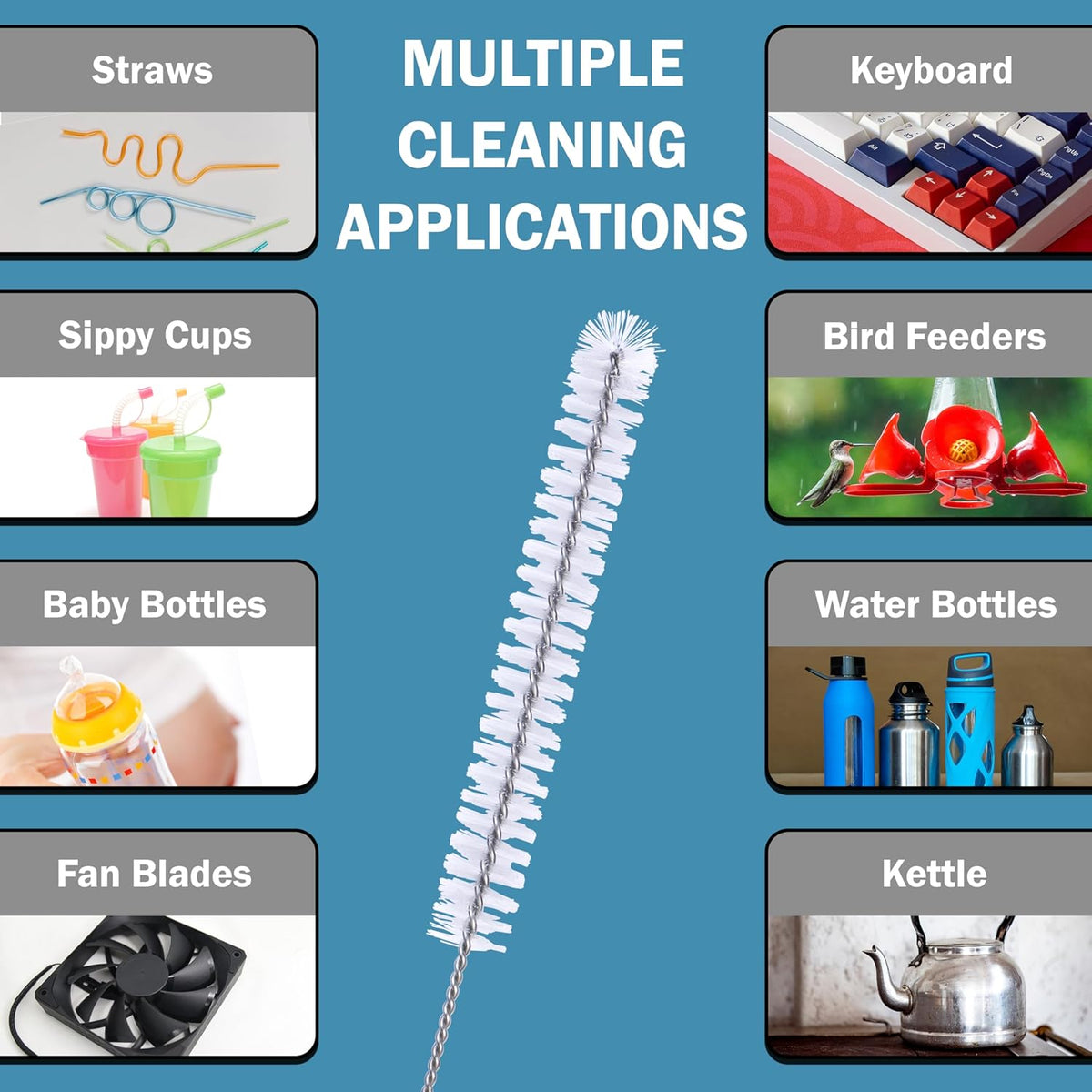 Strong 'n Flex Nylon Straw Cleaner Brushes – Fan-Shaped End for Tight Spaces, Ideal for Reusable