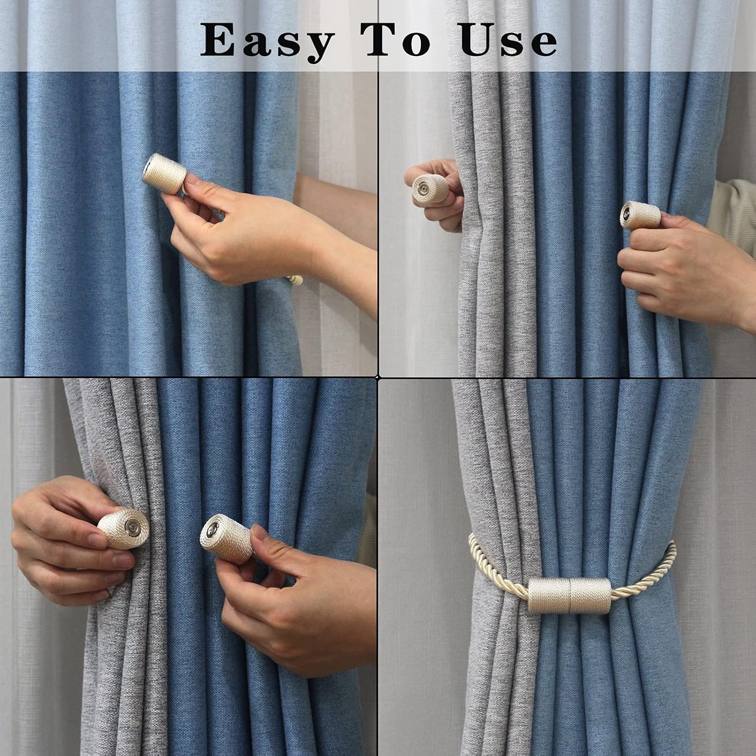 2 Pack Beige Strong Magnetic Curtain Tiebacks Outdoor Elegant Decorative Tie Backs Modern Rope