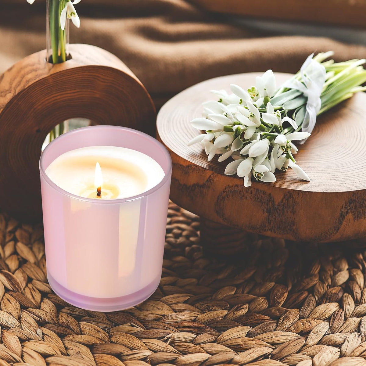 Thick Candle Jars for Making Candles 12 Pcs, 14 OZ Empty Jars with Wood Lids for Candle Making