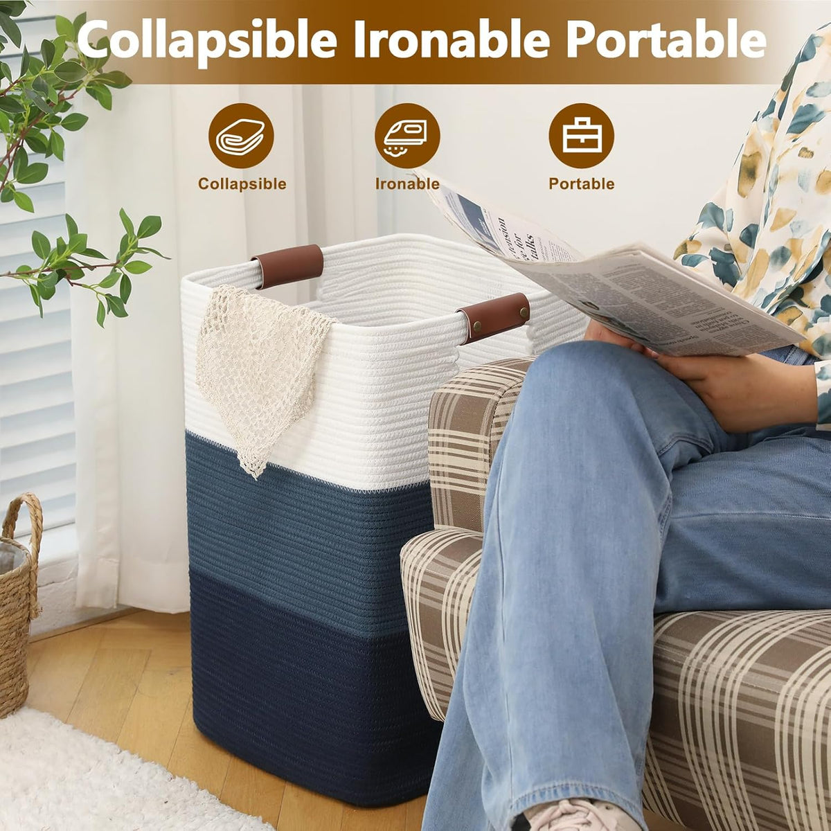 Laundry Hamper 96L Extra Large Laundry Basket, Woven Blanket Basket, Cotton Woven Storage Hamper