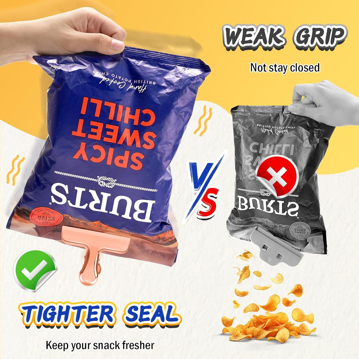 VNDUEEY 12 Pack Stainless Steel Chip Bag Clips, Chip Clips for Food Bags, Air Tight Seal Bag Clip