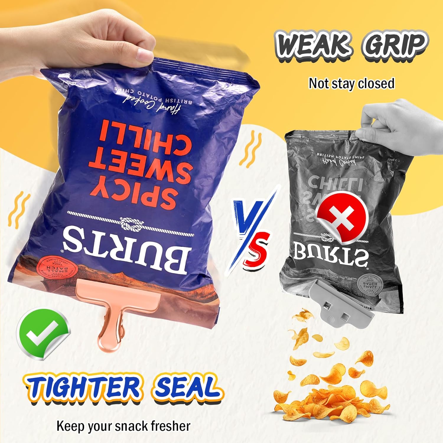 VNDUEEY 12 Pack Stainless Steel Chip Bag Clips, Chip Clips for Food Bags, Air Tight Seal Bag Clip