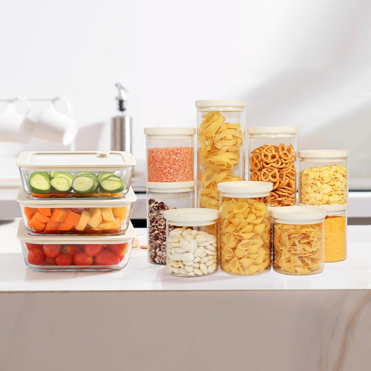Urban Green Glass Food Storage Jar with Glass Lid, Food Canister Set with Airtight Lids, Pantry Jar