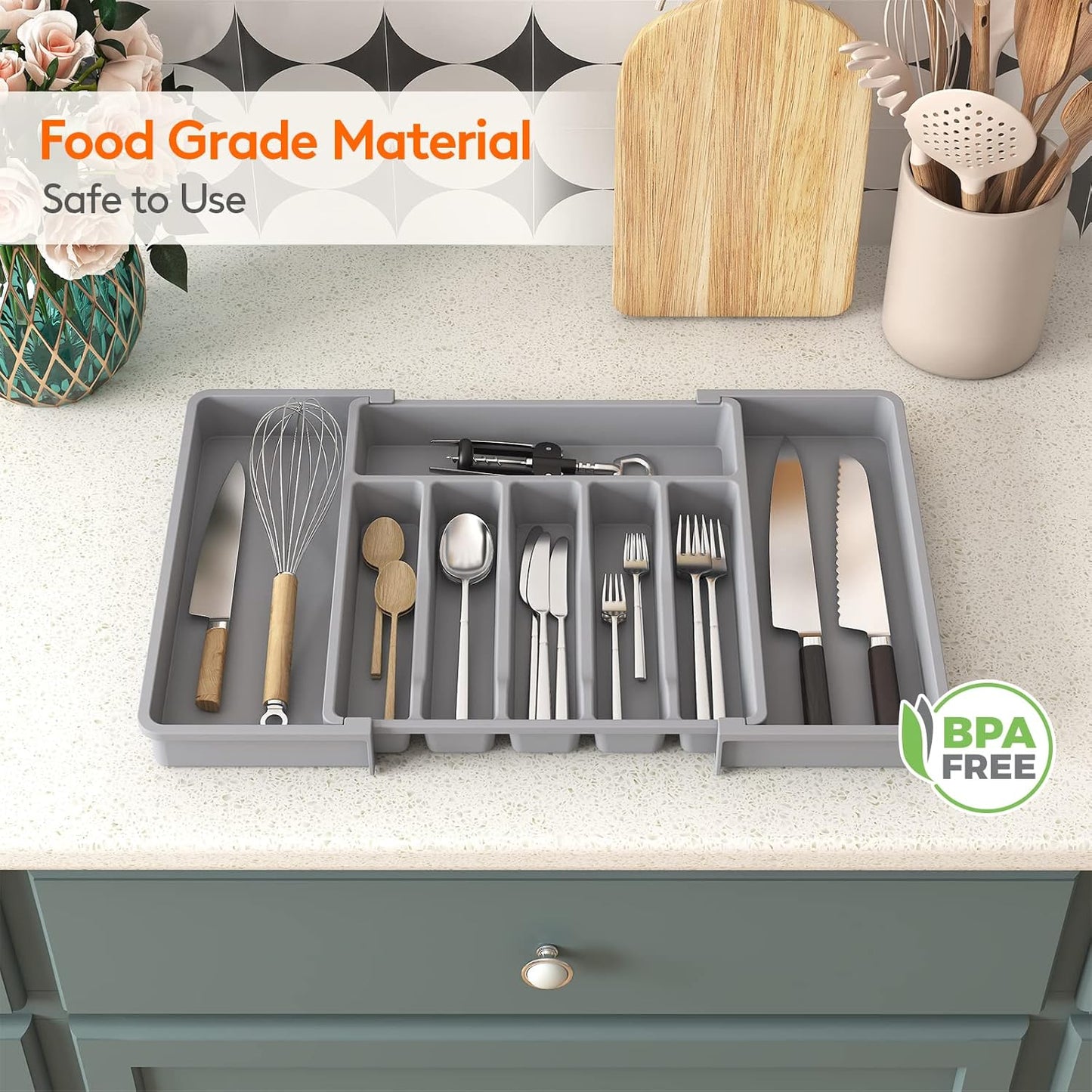 Lifewit Silverware Drawer Organizer, Expandable Utensil Tray for Kitchen, BPA Free Flatware and