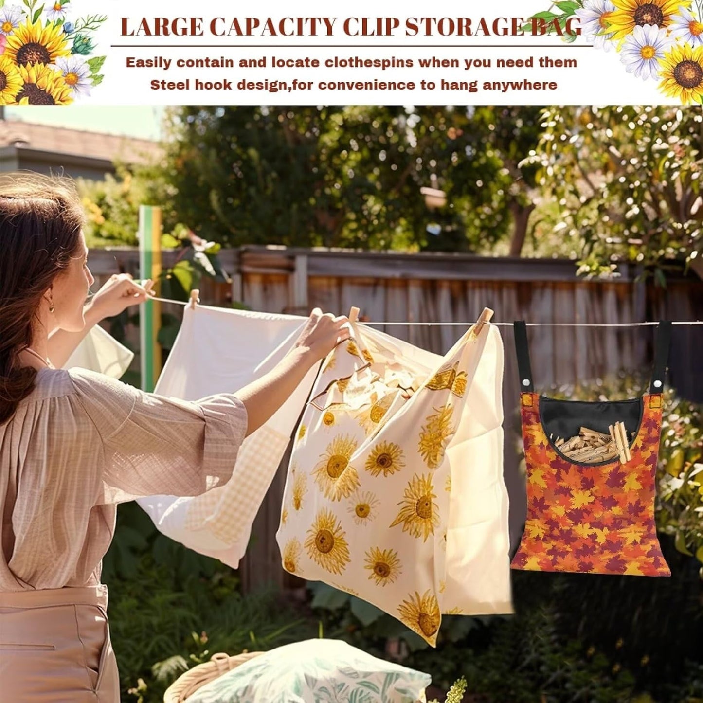 Maple Leaf Clothespin Storage Hanger Bags Beer Laundry Clothespin Bag, Clothespin Bag with a Large