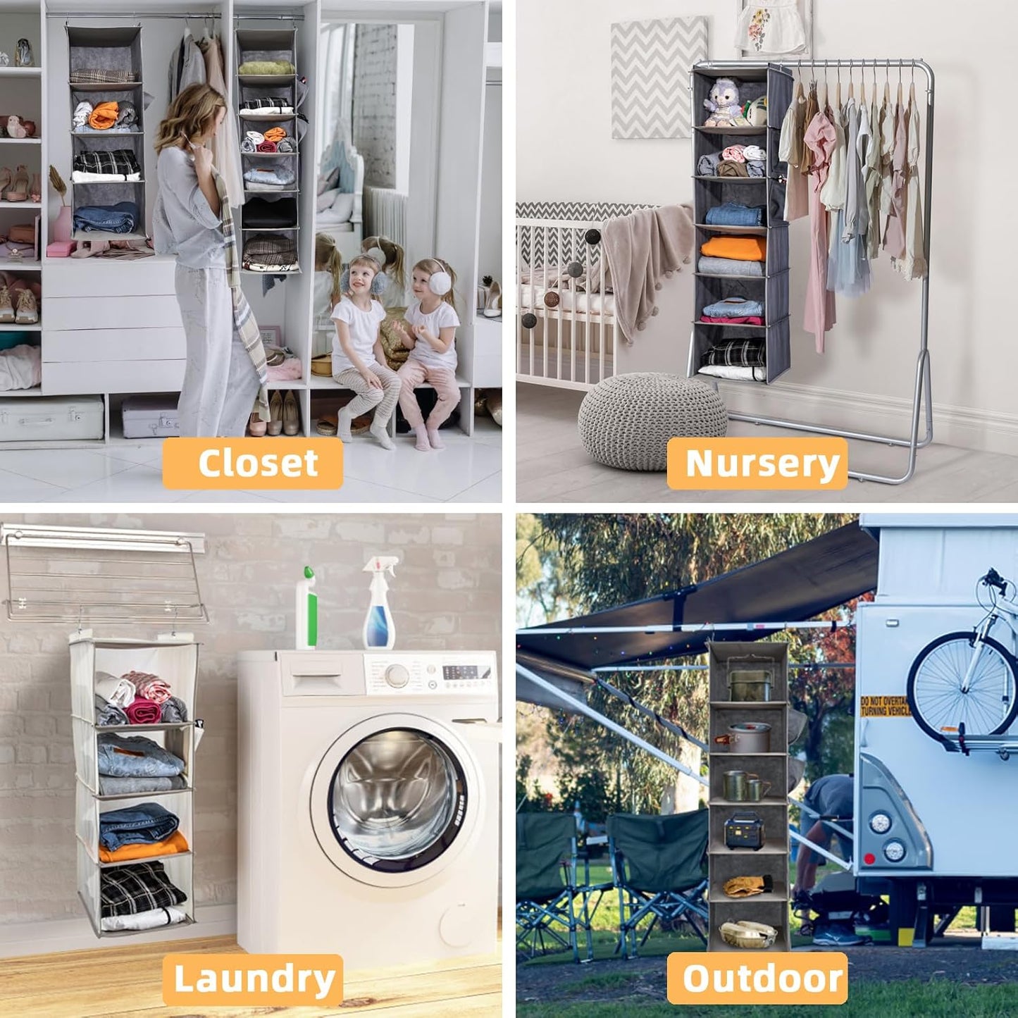 2 Packs Hanging Closet Organizer, 4-Shelf Closet Organizers and Storage with Side Pockets