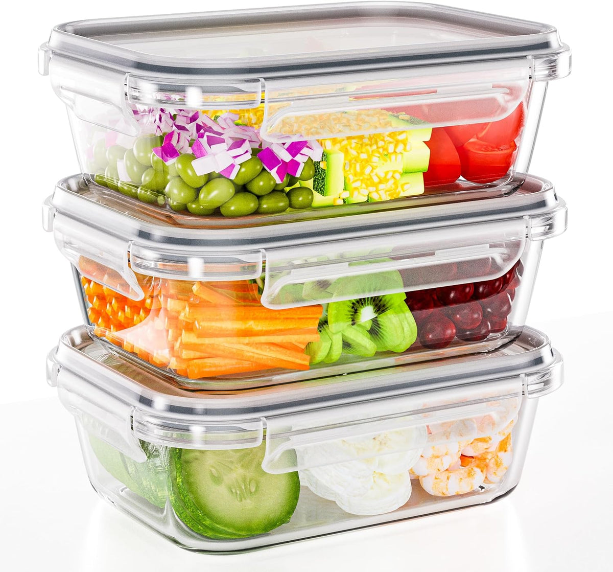3-Pack 35 oz Borosilicate Glass Food Storage Containers with Lids, Stackable Airtight Glass Meal