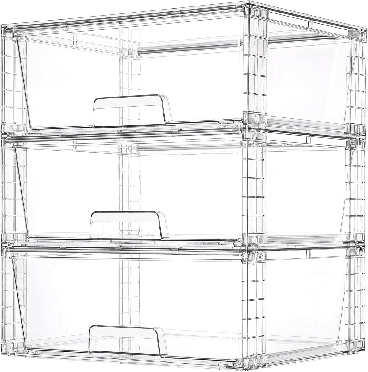 Vtopmart 3 Pack Large Stackable Storage Drawers,Easily Assemble Clear Acrylic Bathroom Closet